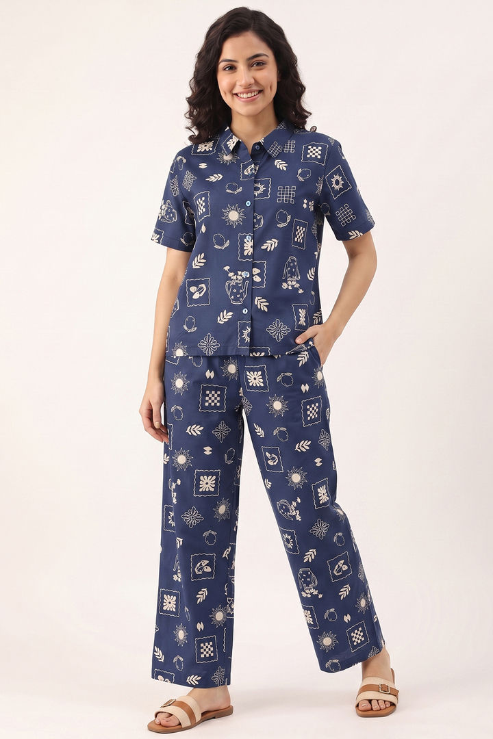 Zivame Knit Poly Loungewear Set - Navy Peony — image 2